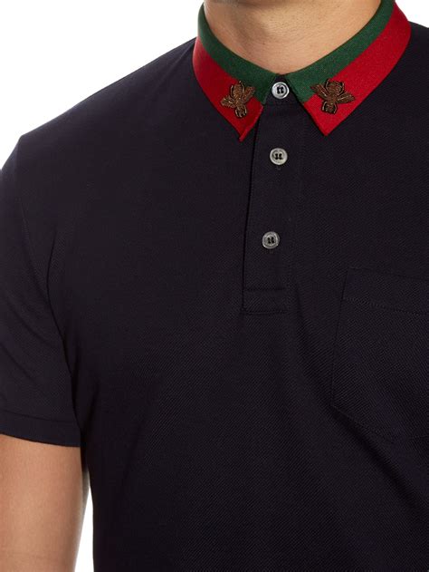 gucci blue polo|gucci bee embroidered polo shirt.